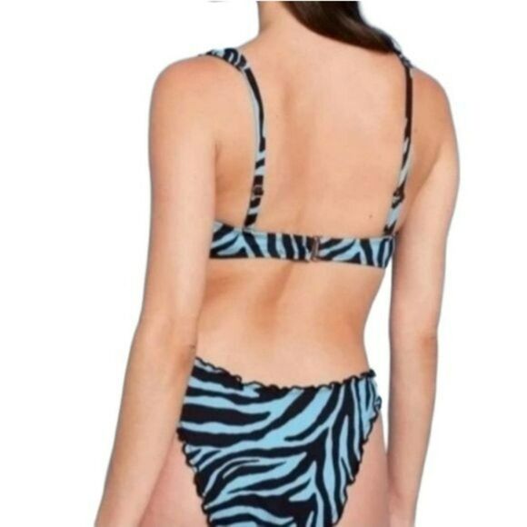 Shade And Shore Blue Black Zebra Print Swim Bikini Set Two Piece Size M - Picture 4 of 13